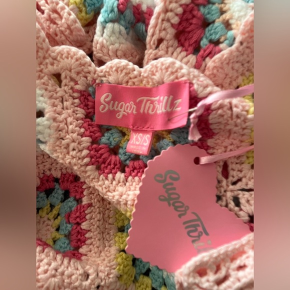 NWT Dolls Kill Crochet Crop Tank Pink Soaked In Sunshine By Sugar Thrillz XS/S - Picture 6 of 8